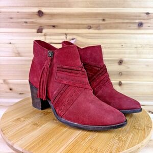 Naughty Monkey Boots Womens 8 Noah Red Suede Leather Fringe Zip Up Ankle Booties